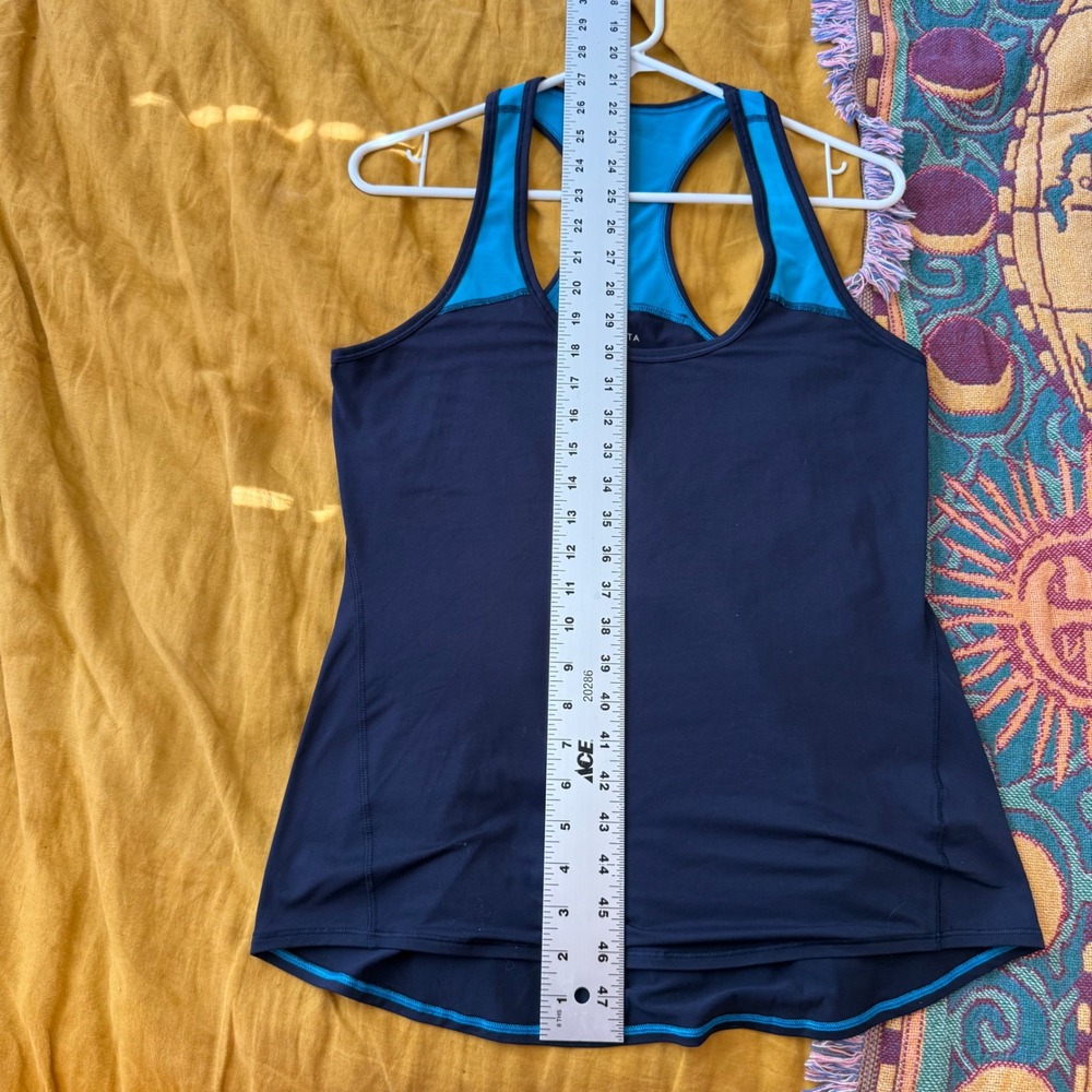 Athleta Womens Navy Blue Turquoise Mesh Racerback Workout Tank Top Size M - Picture 5 of 6